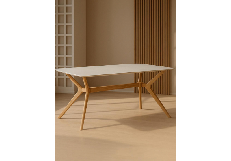 Керамический стол Unika 180x80 белый спеченный камень / светлое дерево (80x75,5)