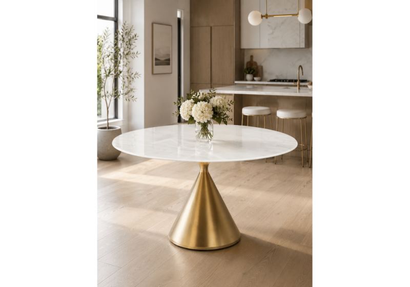 Керамический стол Jaklin 130x73 белый мрамор / сатинированное золото (130x73)