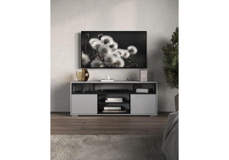 ТВ-тумба Чезаре c подсветкой шиншилла серая / черная (130,2x35x52)