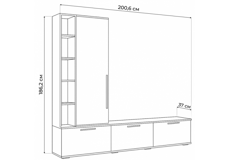 ТВ-тумба Филеста графит / дуб вотан (200,6x37x186,2)